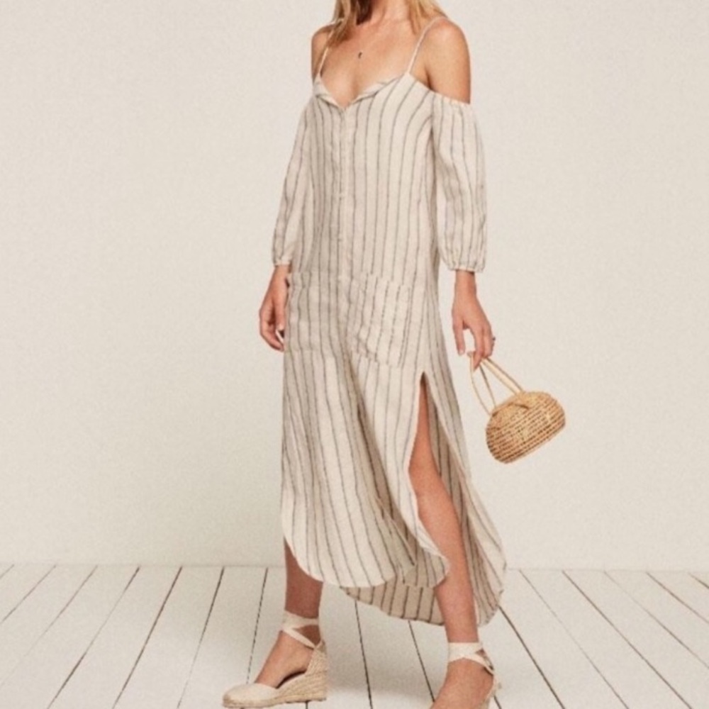 Reformation Ringo Striped Off the Shoulder Dress